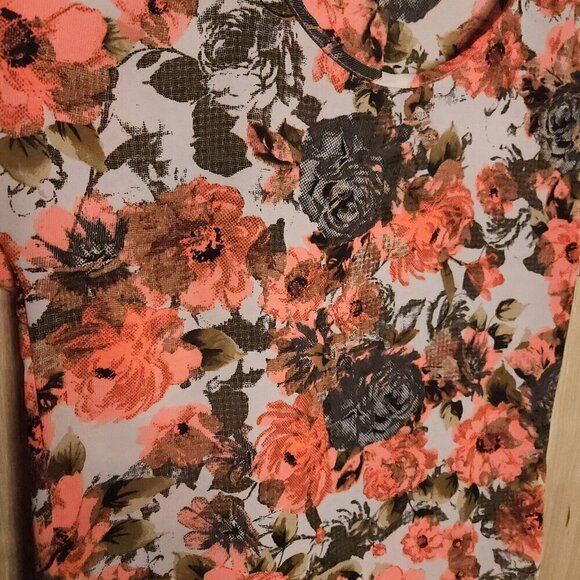 Poetry Clothing Orange Cream Floral Silky Short Sleeve Blouse Small - Picture 3 of 5
